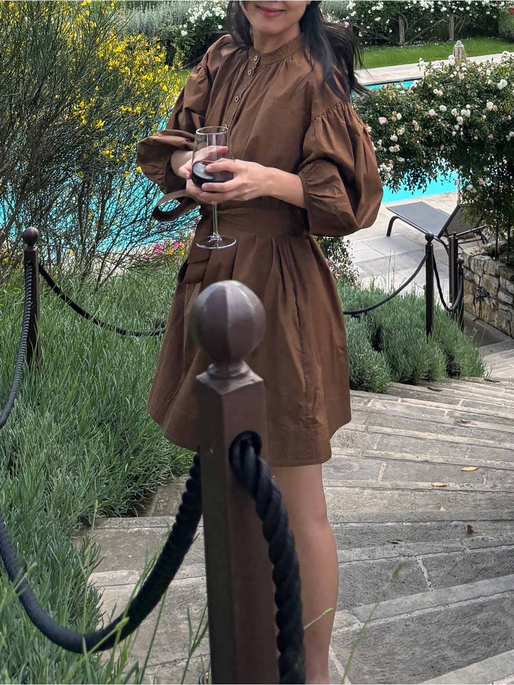 REVOLVE Brown Puff-Sleeve Mini Dress